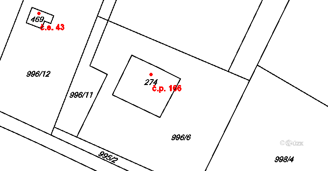 Guty 166, Třinec na parcele st. 274 v KÚ Guty, Katastrální mapa
