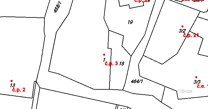 Husinec 3 na parcele st. 1 v KÚ Husinec u Řeže, Katastrální mapa