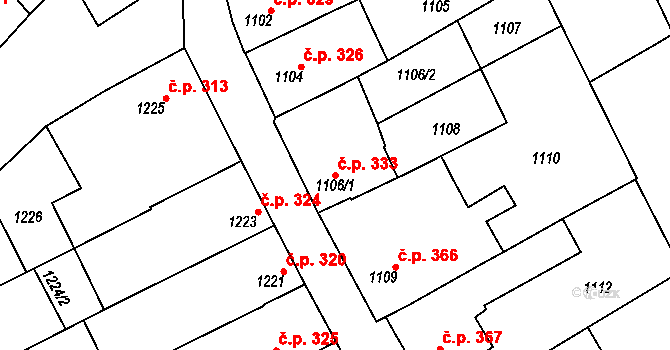 Vnorovy 333 na parcele st. 1106/1 v KÚ Vnorovy, Katastrální mapa