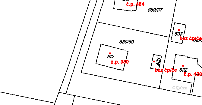 Cerhenice 380 na parcele st. 462 v KÚ Cerhenice, Katastrální mapa