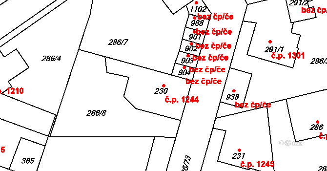 Švermov 1244, Kladno na parcele st. 230 v KÚ Hnidousy, Katastrální mapa