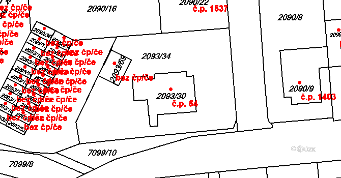 Boskovice 54 na parcele st. 2093/30 v KÚ Boskovice, Katastrální mapa