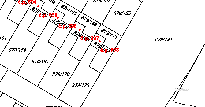 Kosmonosy 698 na parcele st. 879/172 v KÚ Kosmonosy, Katastrální mapa