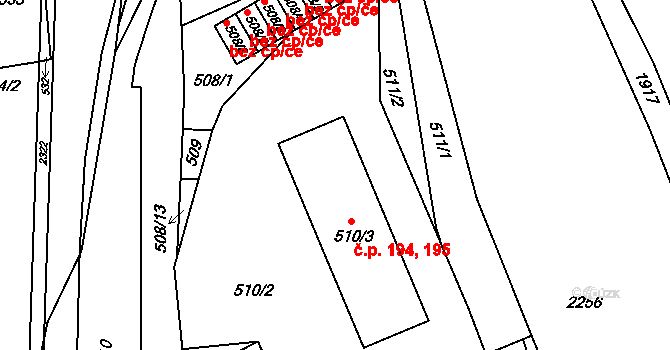 Jilemnice 194,195 na parcele st. 510/3 v KÚ Jilemnice, Katastrální mapa