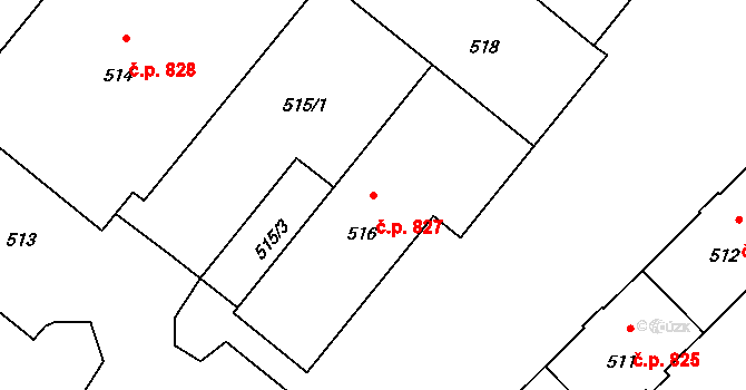 Lutyně 827, Orlová na parcele st. 516 v KÚ Horní Lutyně, Katastrální mapa