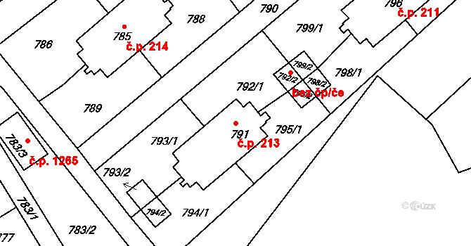 Poruba 213, Orlová na parcele st. 791 v KÚ Poruba u Orlové, Katastrální mapa