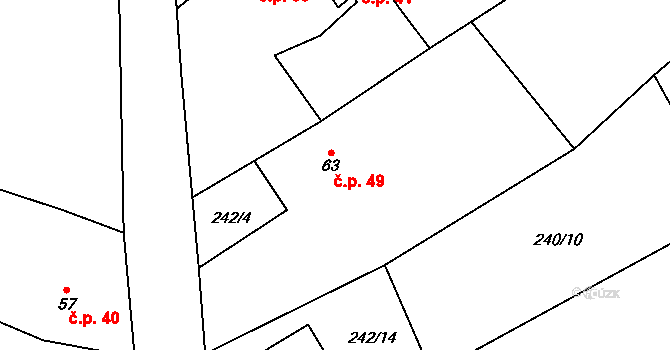 Jičíněves 49 na parcele st. 63 v KÚ Jičíněves, Katastrální mapa