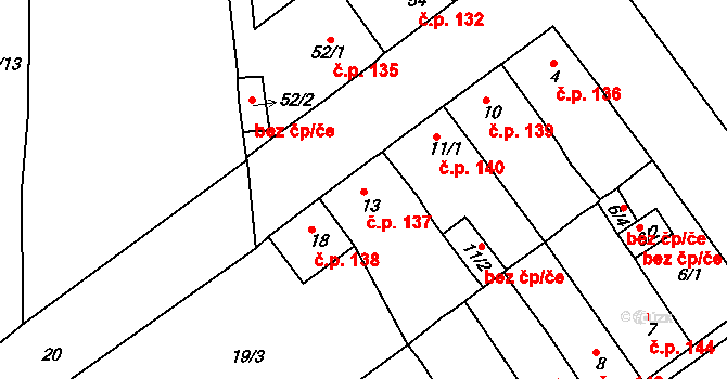Proboštov 137 na parcele st. 13 v KÚ Proboštov u Teplic, Katastrální mapa