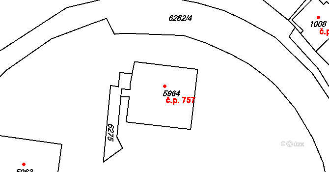 Bystrc 757, Brno na parcele st. 5964 v KÚ Bystrc, Katastrální mapa