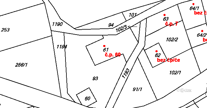 Horská Kamenice 60, Železný Brod na parcele st. 61 v KÚ Horská Kamenice, Katastrální mapa