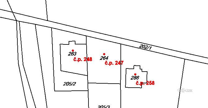 Kocléřov 247, Vítězná na parcele st. 264 v KÚ Kocléřov, Katastrální mapa