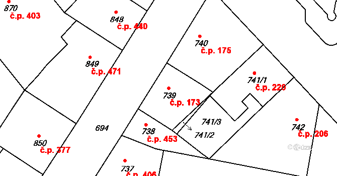 Žižkov 173, Praha na parcele st. 739 v KÚ Žižkov, Katastrální mapa