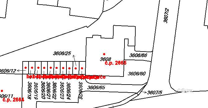 Žižkov 2665, Praha na parcele st. 3608 v KÚ Žižkov, Katastrální mapa