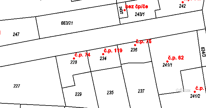 Veleslavín 119, Praha na parcele st. 234 v KÚ Veleslavín, Katastrální mapa