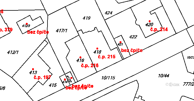 Letňany 215, Praha na parcele st. 418 v KÚ Letňany, Katastrální mapa