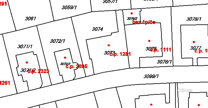 Strašnice 1281, Praha na parcele st. 3073 v KÚ Strašnice, Katastrální mapa