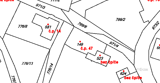 Halouny 47, Svinaře na parcele st. 149 v KÚ Svinaře, Katastrální mapa