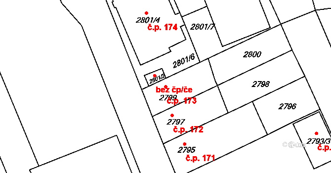 Příbram IV 173, Příbram na parcele st. 2799 v KÚ Příbram, Katastrální mapa