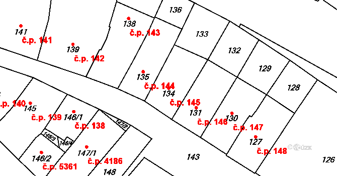 Chomutov 145 na parcele st. 134 v KÚ Chomutov I, Katastrální mapa