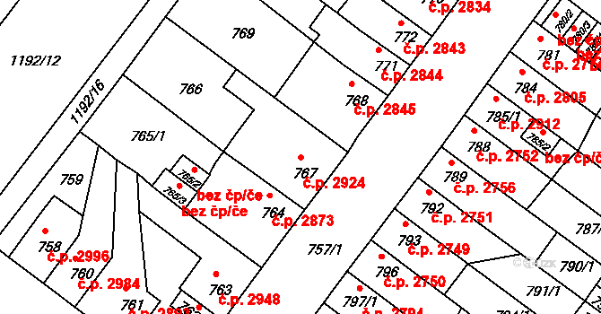 Chomutov 2924 na parcele st. 767 v KÚ Chomutov II, Katastrální mapa