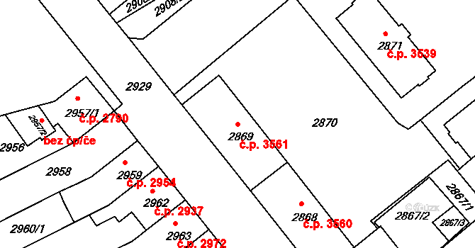 Chomutov 3561 na parcele st. 2869 v KÚ Chomutov II, Katastrální mapa