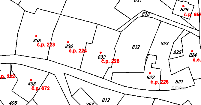 Hodkovice nad Mohelkou 225 na parcele st. 833 v KÚ Hodkovice nad Mohelkou, Katastrální mapa