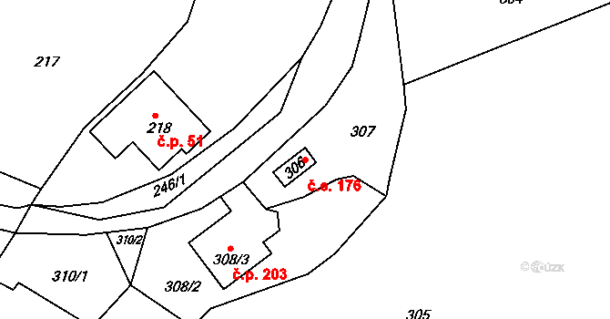 Horákov 176, Mokrá-Horákov na parcele st. 306 v KÚ Horákov, Katastrální mapa