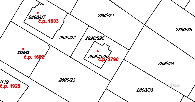 Předměstí 2790, Opava na parcele st. 2890/378 v KÚ Opava-Předměstí, Katastrální mapa