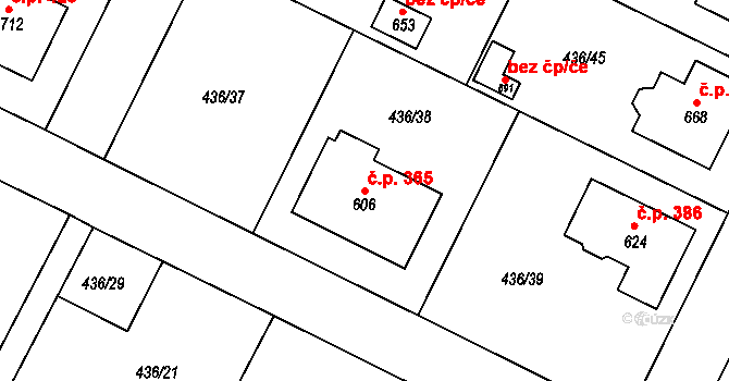 Opatovice nad Labem 365 na parcele st. 606 v KÚ Opatovice nad Labem, Katastrální mapa