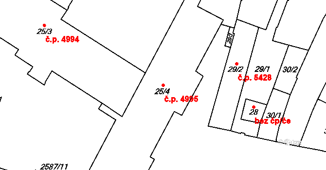 Chomutov 4995 na parcele st. 25/4 v KÚ Chomutov I, Katastrální mapa