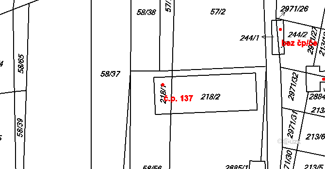 Horní Bělá 137 na parcele st. 218/2 v KÚ Horní Bělá, Katastrální mapa