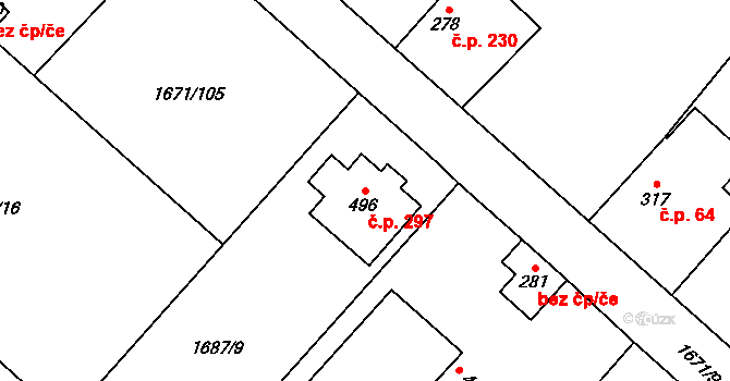 Chotusice 297 na parcele st. 496 v KÚ Chotusice, Katastrální mapa