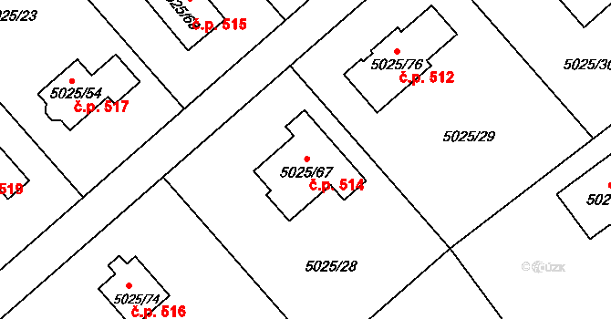 Sviadnov 514 na parcele st. 5025/67 v KÚ Sviadnov, Katastrální mapa