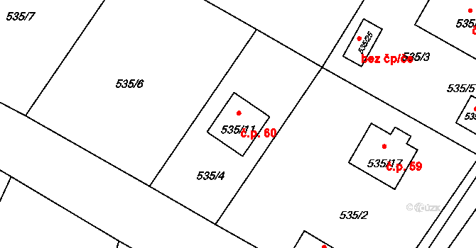 Černý Dub 60, Homole na parcele st. 535/11 v KÚ Homole, Katastrální mapa