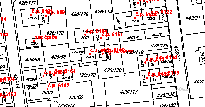Otrokovice 6152 na parcele st. 754/2 v KÚ Otrokovice, Katastrální mapa