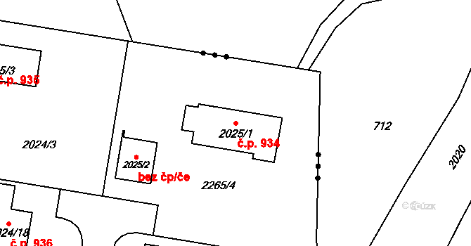 Velká Bystřice 934 na parcele st. 2025/1 v KÚ Velká Bystřice, Katastrální mapa