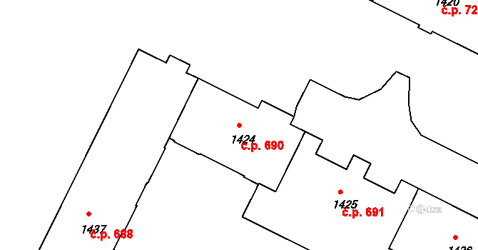 Poruba 690, Ostrava na parcele st. 1424 v KÚ Poruba, Katastrální mapa