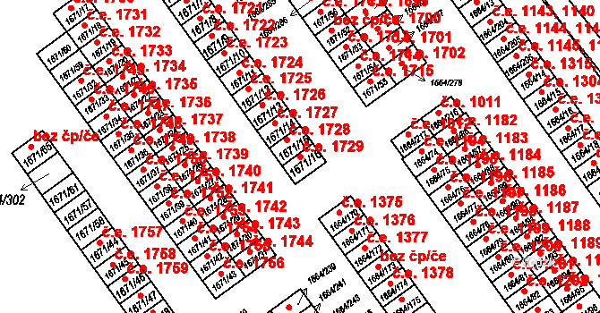 Teplické Předměstí 1729, Bílina na parcele st. 1671/16 v KÚ Bílina, Katastrální mapa