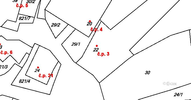Brťoví 3, Prosetín na parcele st. 22 v KÚ Brťoví, Katastrální mapa