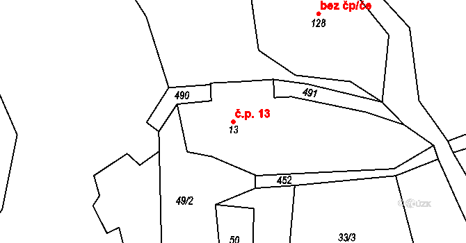 Lomnička 13, Plesná na parcele st. 13 v KÚ Lomnička u Plesné, Katastrální mapa