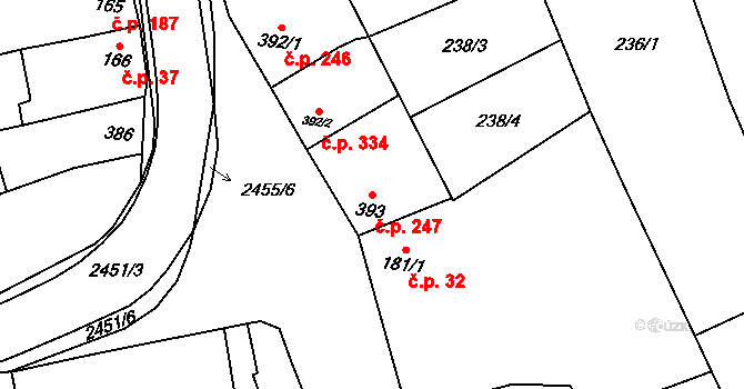 Tlumačov 247 na parcele st. 393 v KÚ Tlumačov na Moravě, Katastrální mapa