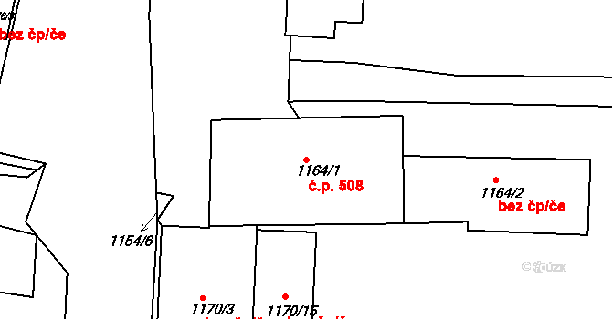 Sobědruhy 508, Teplice na parcele st. 1164/1 v KÚ Sobědruhy, Katastrální mapa