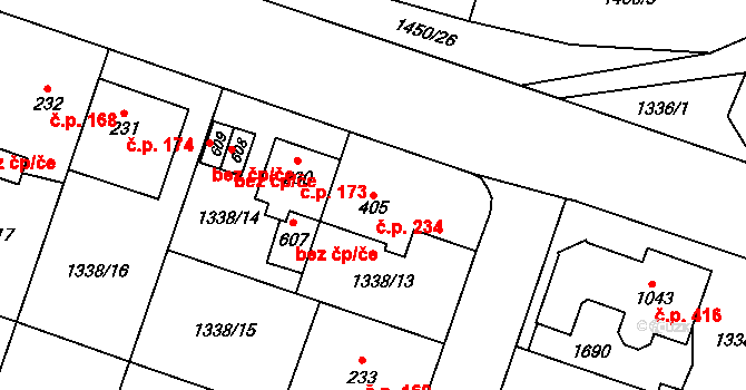 Příluky 234, Zlín na parcele st. 405 v KÚ Příluky u Zlína, Katastrální mapa