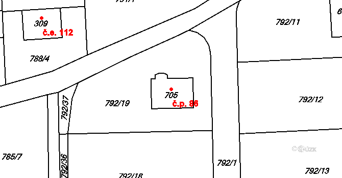 Halouny 86, Svinaře na parcele st. 705 v KÚ Svinaře, Katastrální mapa