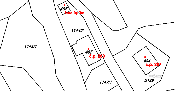 Debřece 288, Skuhrov nad Bělou na parcele st. 485 v KÚ Skuhrov nad Bělou, Katastrální mapa