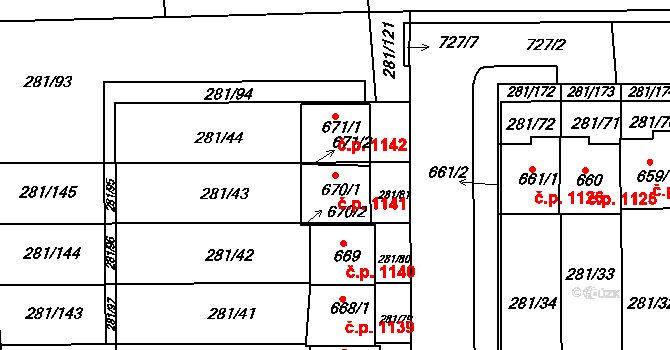 Kralupy nad Vltavou 1141 na parcele st. 670/1 v KÚ Lobeč, Katastrální mapa