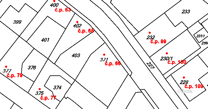 Jinočany 66 na parcele st. 371 v KÚ Jinočany, Katastrální mapa