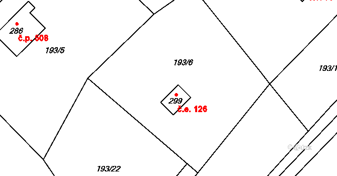 Statenice 126 na parcele st. 299 v KÚ Statenice, Katastrální mapa