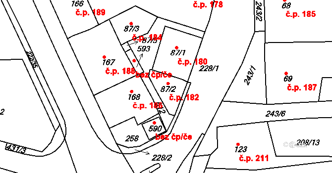 Břasy 182 na parcele st. 87/2 v KÚ Břasy, Katastrální mapa