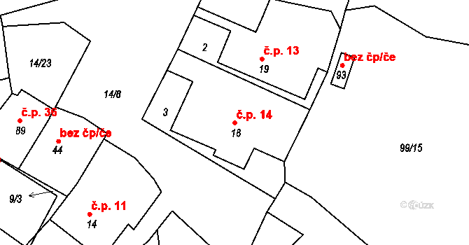 Sušice 14, Míčov-Sušice na parcele st. 18 v KÚ Sušice, Katastrální mapa